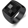 GoldChic Misura 30 Ossidiana 15MM Anello Uomo Nero Pietra Alta Trasparenza Intarsio 3D Tagliato a Diamante Anello Acciaio