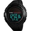 FeiWen Solare Orologi da Polso da Unisex Outdoor Militare Sportivi Digitali Orologio Grande Plastica Cassa e Gomma Banda 50M Impermeabili Multifunzione LED Controluce Allarme (Nero)
