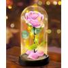 Touloube Regalo di San Valentino Per Mamma Nonna, Fiore Rosa Regalo per Lei - 1 Rosa di Seta Rosa con Luce a LED in Una Cupola di Vetro per la Festa Della Mamma, Compleanno, Anniversario,Fiore Rosa Regalo