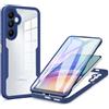 GOKEN Cover per Samsung Galaxy A55 5G, Trasparente 360 Gradi Custodia con Pellicola Protettiva Integrata Rugged Case, TPU Silicone Bumper + PC Retro Rigido, Blu