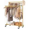 Calmootey Appendiabiti a doppia asta, appendiabiti da appendere, organizer portatile per camera da letto, soggiorno, negozio di abbigliamento, oro