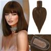 RUWISS Top centrale per capelli veri con frangetta,Corona Topper Clip per Le Donne per diradare i capelli7.5 * 13CM Base di seta 100% capelli umani veri Clip in Topper 30cm 40g Marrone medio