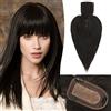 RUWISS Top centrale per capelli veri con frangetta,Corona Topper Clip per Le Donne per diradare i capelli7.5 * 13CM Base di seta 100% capelli umani veri Clip in Topper 25cm 35g Nero naturale