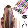 HIFOT 50 Pezzi Glitter Extension Capelli Colorate, Brillantini per Capelli Finti, Accessori Capelli Bambina, Extension Treccine Finta con 100 Anelli per Capelli e 1 Uncinetto e 1 Pinze