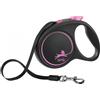 Flexi Guinzaglio per Cani in Fettuccia M 5 mt fino a 25 Kg Black Design, rosa