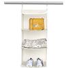 BrilliantJo Organizer Armadio, Portattuto da Appendere con 5 Scomparti con 3 Tasche Laterali a Rete per Vestiti, con 2 Ganci Organizzatore Armadio da 30 x 30 x 60 cm, Colore Beige