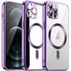 JETech Cover Trasparente Morbida per iPhone 12 Pro Max 6,7 Pollici, Obiettivo per Fotocamera Protezione Completa, Compatibile con MagSafe Ricarica Wireless, Custodia Placcatura con TPU (Viola)