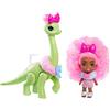 Cave Club Bambola Paleopupa Diva con Capelli Ricci Rosa, Vestito Preistorico e Dinosauro Verde, Giocattolo per Bambini 4+Anni, GXP23