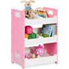 Relaxdays Scaffale Portagiochi con 5 Scomparti, in MDF, Mobile per la Camera dei Bambini, 60 x 42,5 x 30 cm, Bianco Rosa