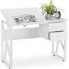 BAKAJI Scrivania Piano Reclinabile Cassettiera 2 Cassetti Tavolo Porta PC Computer Bian