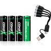 Coast Batteria AA USB-C, Zithion-X, agli ioni di litio 1,5 V, 2400 mAh, durevole, ricarica fino a 2,5 ore, oltre 1000 cicli di ricarica, cavo di ricarica incluso, confezione da 4