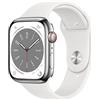 Apple Watch Series 8 (GPS + Cellular, 45mm) Smartwatch con cassa in acciaio inossidabile color argento con Cinturino Sport bianco - Regular. Fitness tracker, app Livelli O₂, resistente all'acqua