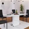 DEGHI Tavolo allungabile 160-200x90 cm in legno bianco e base in acciaio inox - Obsidian