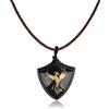 COAI Collana da Uomo in Vera Pelle Italiana con Ciondolo Scudo di Ossidiana Arcobaleno con Fenice Intagliata, Collana Ossidiana da Uomo