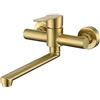 HomeLava Rubinetto oro spazzolato, Rubinetto cucina a muro, Miscelatore monocomando girevole a 360°， Acciaio inossidabile 304, Tubo rotante 23cm
