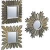 Relaxdays Set da 3 Specchi a Forma di Sole, da Parete, Rotondi e Quadrati, Cornice Decorativa in Plastica, 3 Desing, Oro