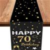 Xinvery 70. Decorazione da tavolo per compleanno, colore nero, oro, decorazione per 70 compleanno, da donna, Happy Birthday, tovaglia per 70 feste, decorazione di compleanno, 180 x 35 cm, 30329