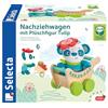 Selecta Tulips Garden 62088 - Carrello da traino con peluche Tulip, giocattolo scorrevole e retrattile in legno, 21 cm