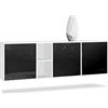 Vladon Cassettiera Cuba - bianco opaco/nero lucido - Credenza moderna per la zona giorno - (LxAxP) 182x53x35 cm