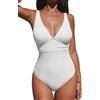 CUPSHE - Costume da bagno intero da donna, con scollo a V, drappeggio, texture a costine, torsione sul retro, modellante, Blu mare, L
