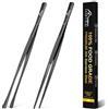 Hotec Pinzette da cucina professionali in acciaio inox per cucinare, grigliare e cuocere, pinzette extra lunghe, set da 2 - 30,5 cm, nero, NZ-B02