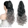 Cybelleza Coda Capelli Extension Coda di Cavallo 45cm Estensioni per Capelli Ricci Mossi Ondulati Lunghi Sintetici Ponytail Claw Posticci Parruchino Donna, Nero Ombre Grigio