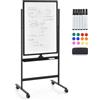 GYMAX Lavagna Magnetica con 4 Ruote, Lavagna Bifacciale con Set di Accessori, Cancellabile a Secco, Lavagna Mobile Regolabile in Altezza, per Scuola, Ufficio, Casa (60 x 90cm, Nero)