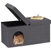 Relaxdays Cuccia per Gatti Chiusa, Puffo per Sedersi con Tana per Animali Domestici, HLP: 38,5 x 74,5 x 37 cm, Grigio, Fibra di Legno, 1 pz