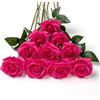 DuHouse 10 rose finte fiori di seta artificiali fiori di rosa finto fiore lunghi steli bouquet per organizzare matrimoni centrotavola festa casa decorazione cucina (Fucsia)