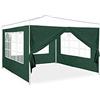 Relaxdays Tende per Gazebo Laterali, Set da 4, Telo Impermeabile in PVC, Pareti 3x2 m, 3 con Finestre, Parasole, Verde