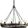 Bidesen Lampadario a 12 luci a forma di ruota di carro nero, stile rustico industriale, grande lampada a sospensione rotonda per sala da pranzo, cucina Island-75,2 cm