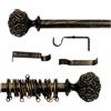 AT17 Bastone per Tende Shabby Chic Black & Gold Rose Collection 120-210 cm