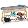 relaxdays Scarpiera da Ingresso, 8 Paia Scarpe, 2 Ripiani, Panca Contenitore Imbottita, 2 Scomparti,48x90x28 cm,naturale