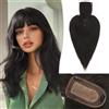 RUWISS Top centrale per capelli veri con frangetta,Corona Topper Clip per Le Donne per diradare i capelli7.5 * 13CM Base di seta 100% capelli umani veri Clip in Topper 30cm 40g Nero naturale
