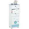 Relaxdays Cassettiera per Bambini, per la Cameretta, 3 Cassetti e 1 Scomparto con Anta, HLP: 105x42x30 cm, Bianco Blu, Fibra di Legno