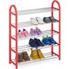 Relaxdays Scarpiera Piccola, Scaffale Portascarpe per Bambini, 15 Paia di Scarpe Fino Misura 30, Leggera, Aperta, Rosso, 70 x 57,5 x 18,5 cm