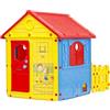 Baroni Toys Casetta da Giardino per Bambini, Casina in Plastica con Porte e Finestre Apribili, Dettagli Curati, adatta a Bambini dai 2 anni in su, 122x104x110 cm, Gialla, Rossa e Blu con Recinto