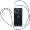 XTCASE Cover per iPhone 15 con Cordino, Trasparente Custodia con Laccio Collo Tracolla Corda Cinghia, Ultra Sottile Morbido TPU Silicone Antiurto AntiGraffio Case, Grigio Chiaro