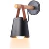 iDEGU Lampada da Parete Retrò Lampada a Muro a Sospensione in Metallo e Legno E27 Illuminazione da Parete Interno Applique da Parete Vintage per Camera da Letto Soggiorno (1 Pezzo, Nero)