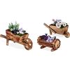 Relaxdays Carriola Porta Fiori, Legno Effetto Bruciato, Decorazione da Giardino Vintage, Vaso Giardinaggio, Naturale & Vasi in Legno, Set 2 Contenitori Carriola & Mezza Botte Portafiori, Rustico