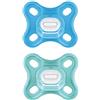 MAM Ciuccio Comfort in set da 2 pezzi, particolarmente piccolo e leggero, per neonati e neonati in 100% silicone, con tettarella morbida MAM SkinSoft e scatola per ciuccio, 0-3 mesi, blu