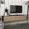 [en.casa] Mobile TV da Parete con 2 Ante a Ribalta Mensola Porta TV 135 x 31 x 25 cm Armadietto Pensile da Soggiorno Camera da Letto - Nero/Effetto Rovere