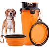 Edipets, Borraccia Cane, Bottiglia per Cani Portatile, Acqua e Cibo, Portatile, 2 in 1, Multifunzione, Include due Ciotole da Viaggio Pieghevole, Passeggio (Arancione)