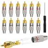 KUOQIY 12 Pezzi Connettore Audio Video Spina RCA Placcato Oro, Spina Maschio-RCA Senza Saldatura, con Cacciavite, per Multimedia e CCTV (6 Neri + 6 Rossi)