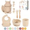 TudoBem Set Pappa Svezzamento 8 Pezzi - 1 piatto svezzamento con Ventosa, 1 Bavaglini Neonato, 1 Ciotola Antiscivolo, 2 Posate Bambini, 1 Cucchiaino Svezzamento, 1 Bicchiere Neonato 6 Mesi Prima Pappa