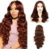 Hxxcoup 4X1 Lace Wig Human Hair Wig Reddish Wig #33 Marrone rosso Donna Capelli Veri Umani Body Wave Transparent Lace Front Human Hair Wig HD Parrucca Marrone Glueless Wig for Woman 12 Inch