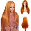 Hxxcoup 4X4 Lace Wig Capelli Veri Umani Arancione #350 - Parrucca Liscia Con Lace Front Trasparente - Marrone Glueless per Donna 12 Pollici