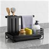 FOXWHALE Organizer per Lavello Cucina, Nero Porta Spugnette Organizzazione Supporto da Cucina/Portaspugne Lavello Cucina per Dispenser di Sapone in Spugna con Cassoio di Scarico