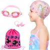 crazy bean 4 Pezzi Set Occhialini Nuoto Bambini Occhialini Piscina Protezione UV con Silicone Cuffia Nuoto Bambini,Tappi per le Orecchie e Clip per il Naso, Borsa Coulisse per Bambino (Rosa)