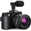 WLLKIY Fotocamera Fotografica Digitale Compatta 4K WIFI Web Cam Vlog Videoregistratore Videocamera Da 48 MP Obiettivo Macro Con Schermo Ribaltabile Da 3 (Color : 128G TF Card, Size : Mic lens 2 Batteries